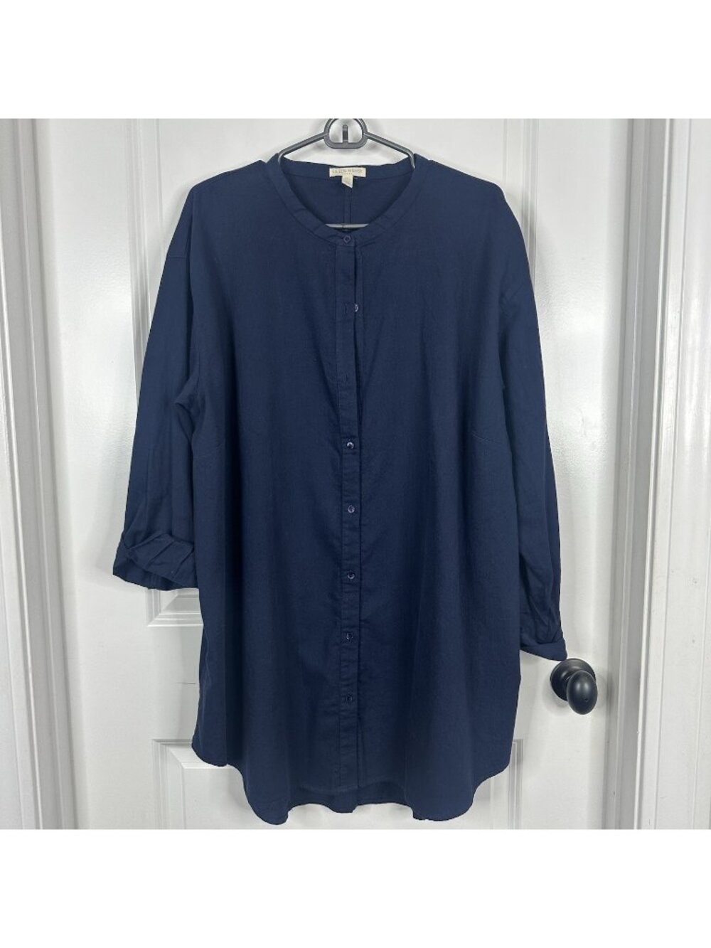 Eileen Fisher Long Tunic Blouse Shirt Rounded Collar Long Sleeve Button Up Sz 2X